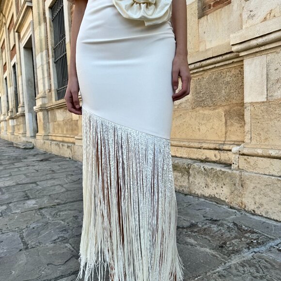 5 ⭐️ NWT Elegant Sexy White Fringe Cut Out Shoulder Dress  @The King Kouture XL - Picture 4 of 16